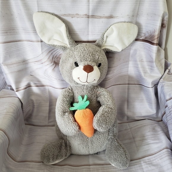 Animal Adventure Gray White Bunny Rabbit With Carrot Plush 15" Stuffed 2014 HTF - Picture 11 of 11